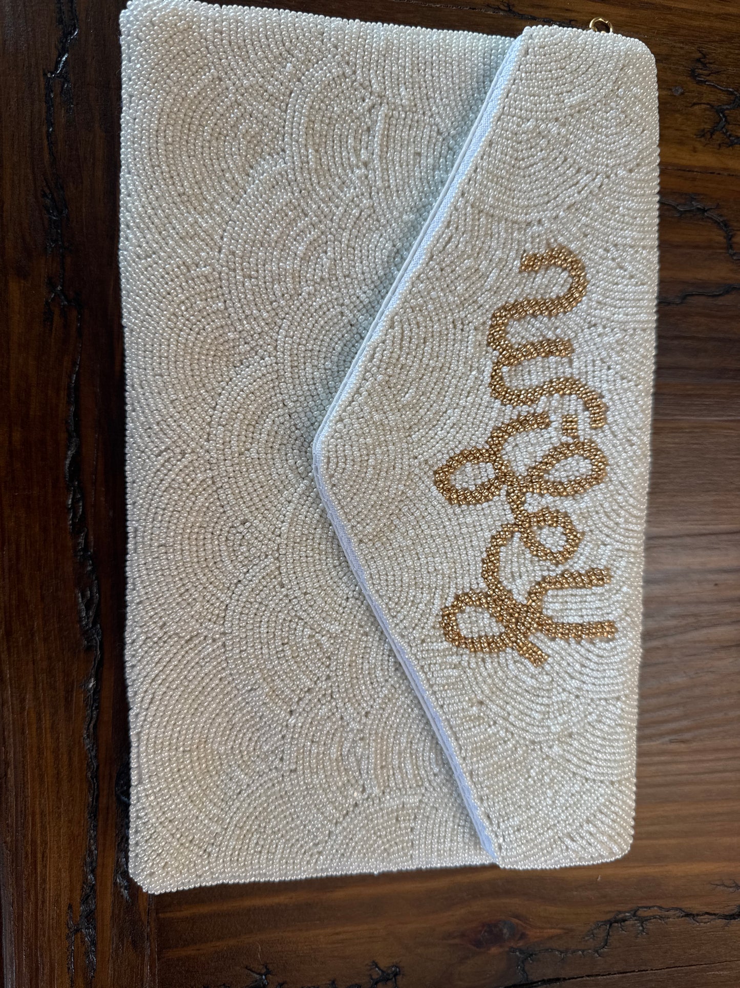 Camel Thread Beaded Envelope Clutch Purse