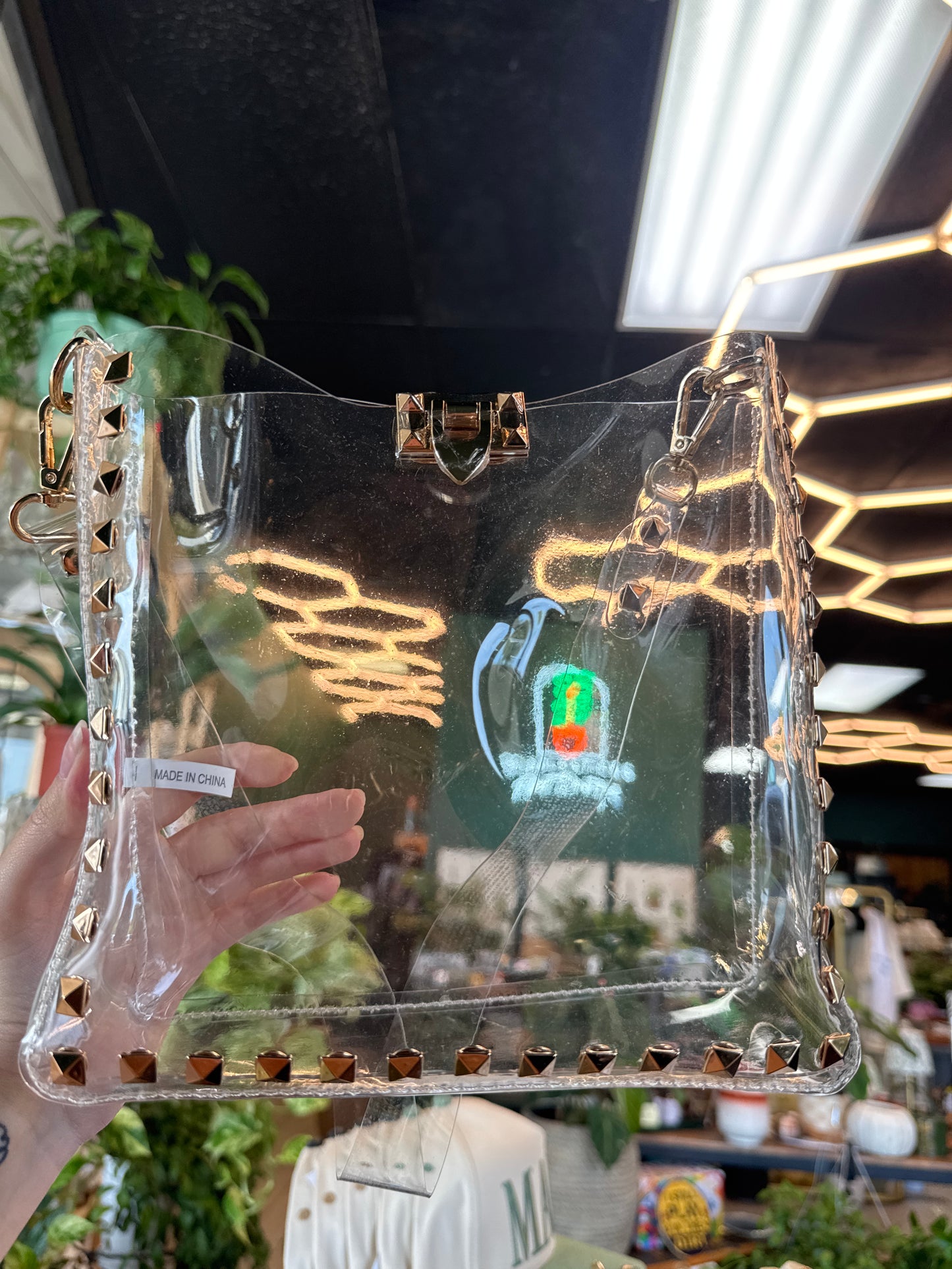 Camel Thread Clear Studded Purse