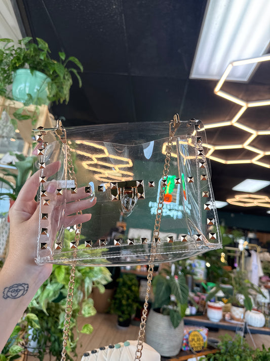 Camel Thread Clear Studded Purse